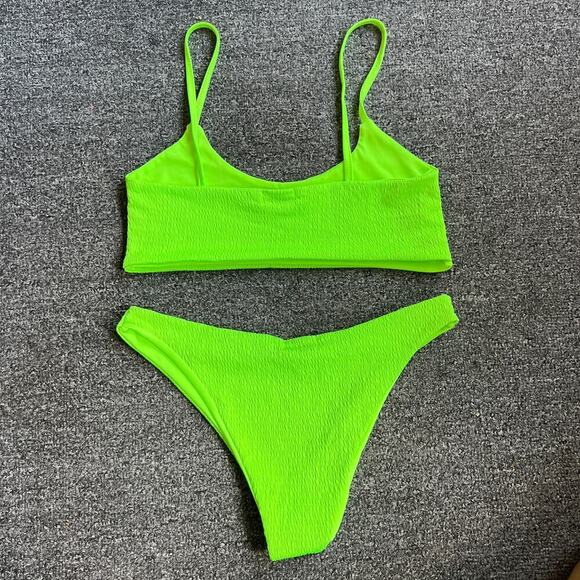 PRETTYLITTLETHING neon green 2 piece bikini set US Size 8 - Picture 5 of 6